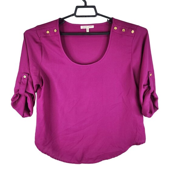 Women's Speed Limit Magenta Blouse Top Rolled Tab Sleeves Round Neck Size XL - Picture 1 of 11